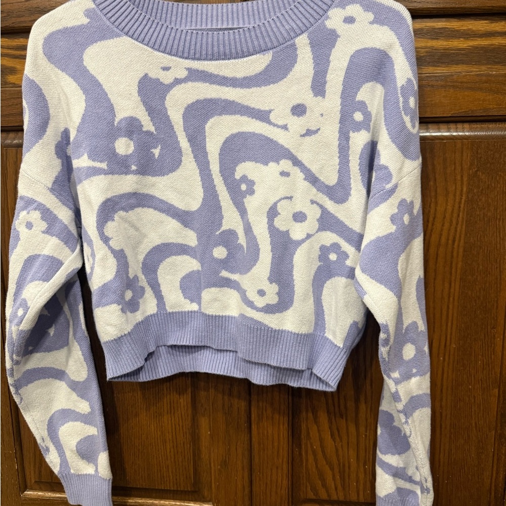 Hollister MOD Cropped Sweater M Medium Long Sleeve Purple White